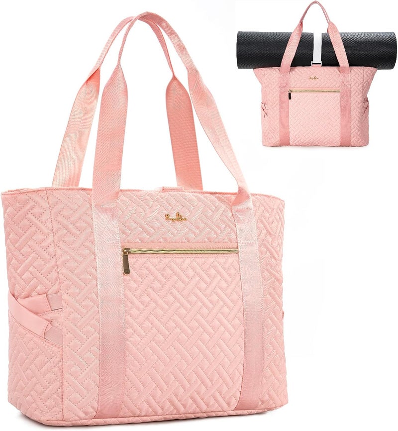 LASUK Tote Bag For Women, Checkered Zipper Laptop Shoulder Bag, Gym Tote Bag with Yoga Mat Bag, for Gym, Work, Travel, Shop - Image 1